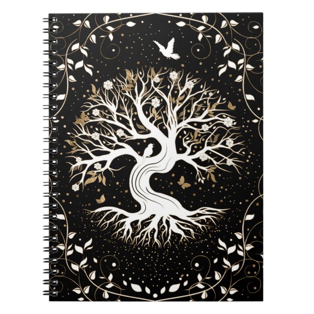 Tree of Life - Yggdrasil - black white and gold Notizblock (Vorderseite)