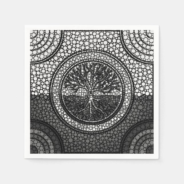 Tree of life - Yggdrasil - Dot Art Grayscale Serviette (Vorderseite)