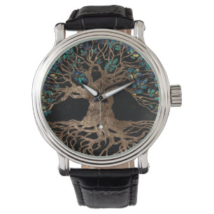 Tree of life - Yggdrasil Golden and Marble ornamen Armbanduhr
