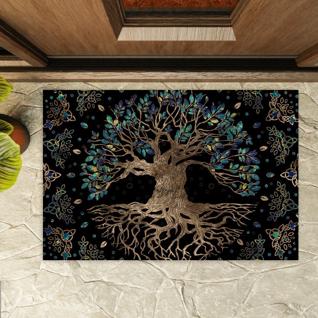 Tree of life - Yggdrasil Golden and Marble ornamen Fußmatte (Von Creator hochgeladen)