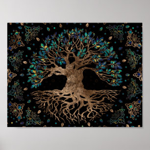 Tree of life - Yggdrasil Golden and Marble ornamen Poster