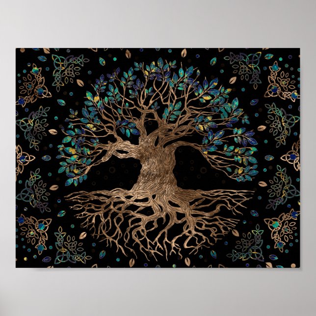 Tree of life - Yggdrasil Golden and Marble ornamen Poster (Vorne)