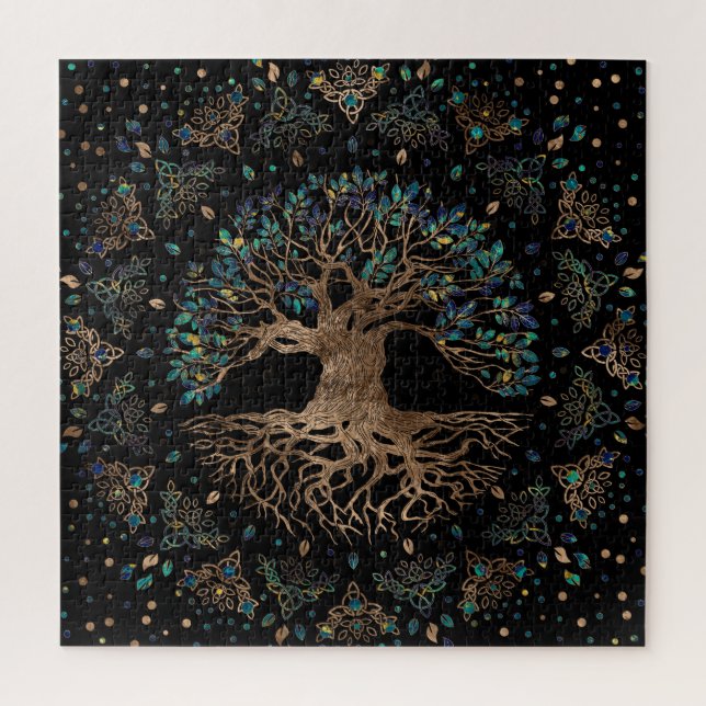 Tree of life - Yggdrasil Golden and Marble ornamen Puzzle (Vertikal)