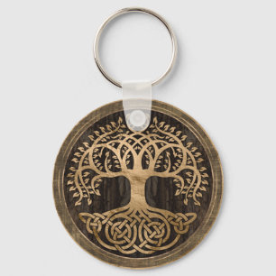 Tree of life -Yggdrasil - Wood Bark and Gold Schlüsselanhänger
