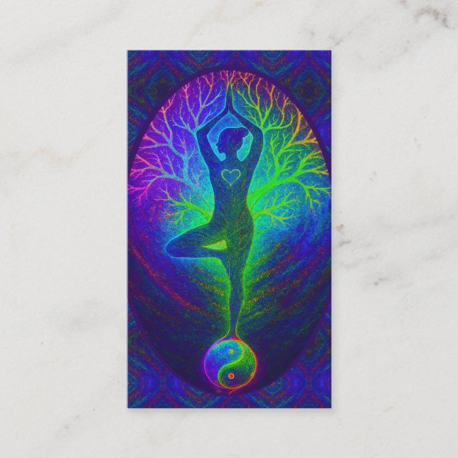 Tree of Life Yoga in Rainbow Colors Visitenkarte (Vorderseite)