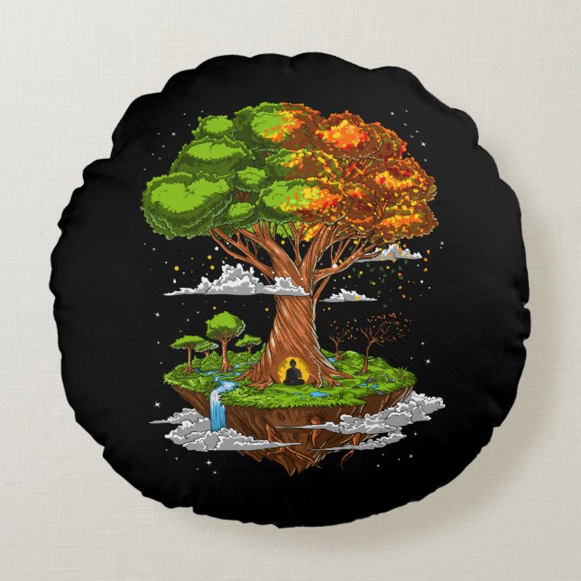 Tree Of Life Zen Meditation Rundes Kissen (Vorderseite)