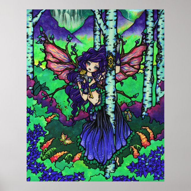 "Tree of Secrets" Fairy Dragon Fantasy Forest Art Poster (Vorne)