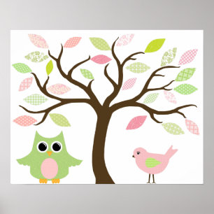Tree, Owl and bird poster for child's room
