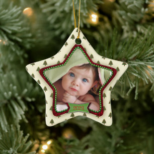 Tree Pattern Baby's First Christmas 2023 Star Keramik Ornament