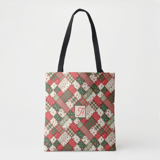 Tree pattern christmas  patchwork green red name (Vorderseite)