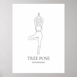 Tree Pose Yoga Minimalistische Schwarze Linie Kuns Poster