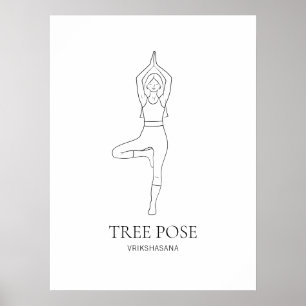 Tree Pose Yoga Minimalistische Schwarze Linie Kuns Poster