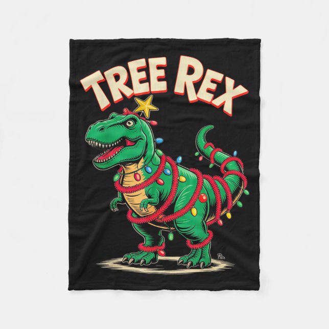 Tree Rex Christmas Costume T-rex Dinosaur Xmas Lig Fleecedecke (Vorderseite)