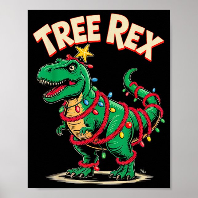 Tree Rex Christmas Costume T-rex Dinosaur Xmas Lig Poster (Vorne)