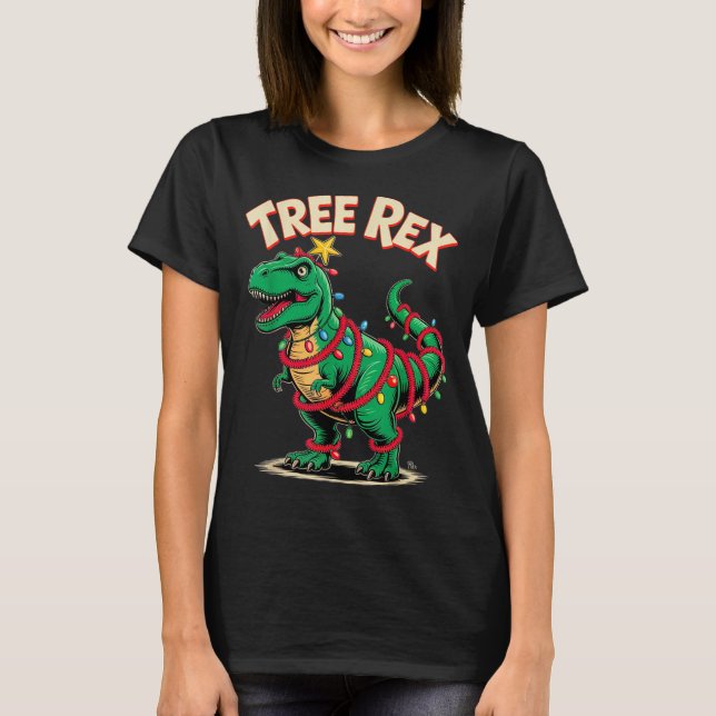 Tree Rex Christmas Costume T-rex Dinosaur Xmas Lig T-Shirt (Vorderseite)