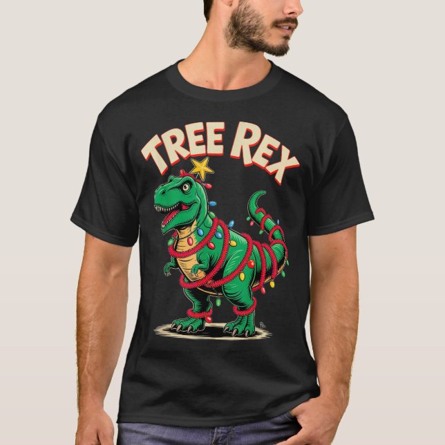 Tree Rex Christmas Costume T-rex Dinosaur Xmas Lig T-Shirt (Vorderseite)