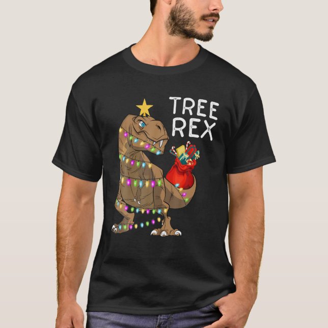 Tree Rex Christmas Dinosaur Xmas Tree Lights T-Shirt (Vorderseite)