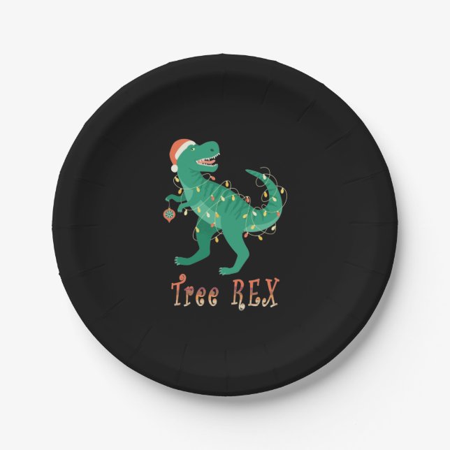 Tree Rex Dino T-Rex Weihnachtsbaum Funny Gift Idee Pappteller (Vorderseite)