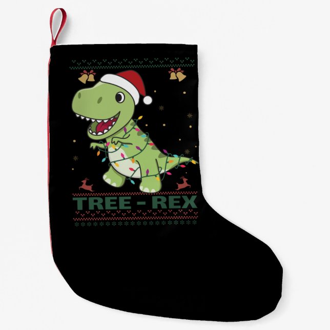 Tree-Rex Funny Dinosaur Pun T-Rex Adult Tuch Gesic Kleiner Weihnachtsstrumpf (Vorderseite)