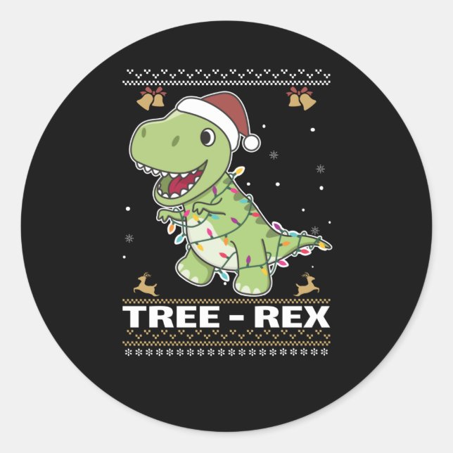 Tree-Rex Funny Dinosaur Pun T-Rex Runder Aufkleber (Vorderseite)