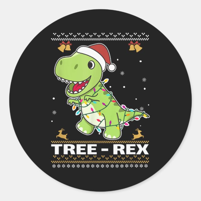 Tree Rex Funny Tyrannosaurus Rex Christmas Pun  Runder Aufkleber (Vorderseite)