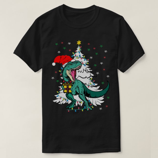 Tree Rex TRex Wearing Weihnachtsmannmütze Weihnach T-Shirt (Design vorne)