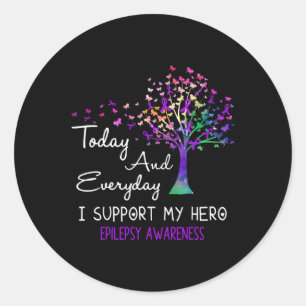 Tree Ribbon I support My Hero Epilepsy Awareness Runder Aufkleber