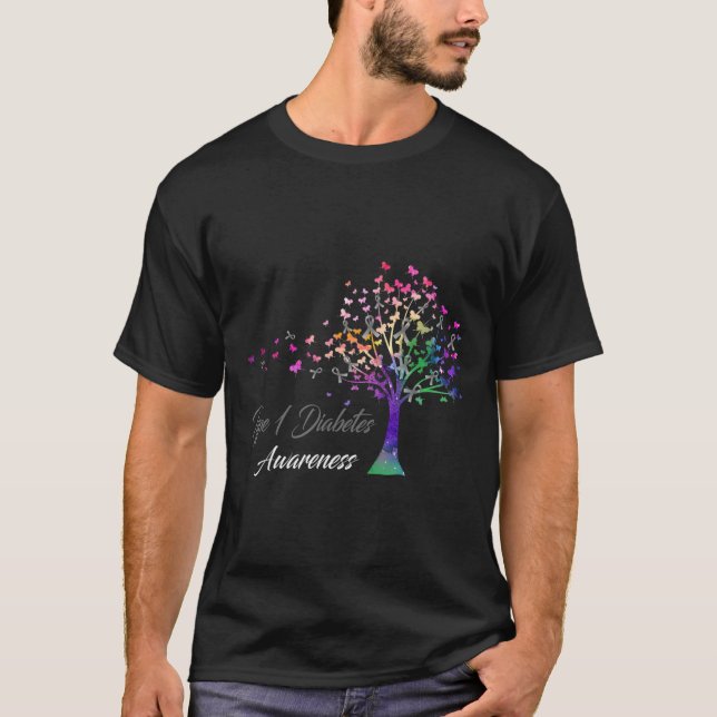 Tree Ribbon Typ 1 Diabetes T-Shirt (Vorderseite)
