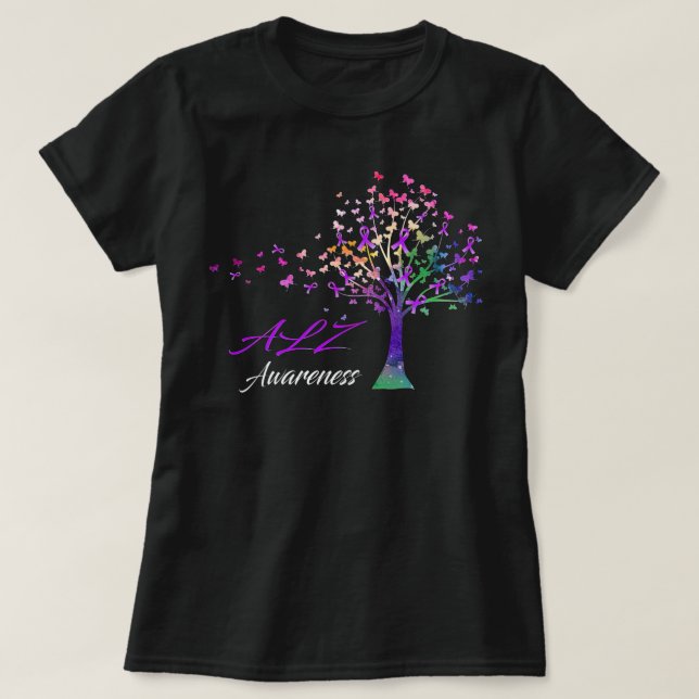 Tree Ribbons Alz Awareness Support Alz Warrior Gif T-Shirt (Design vorne)