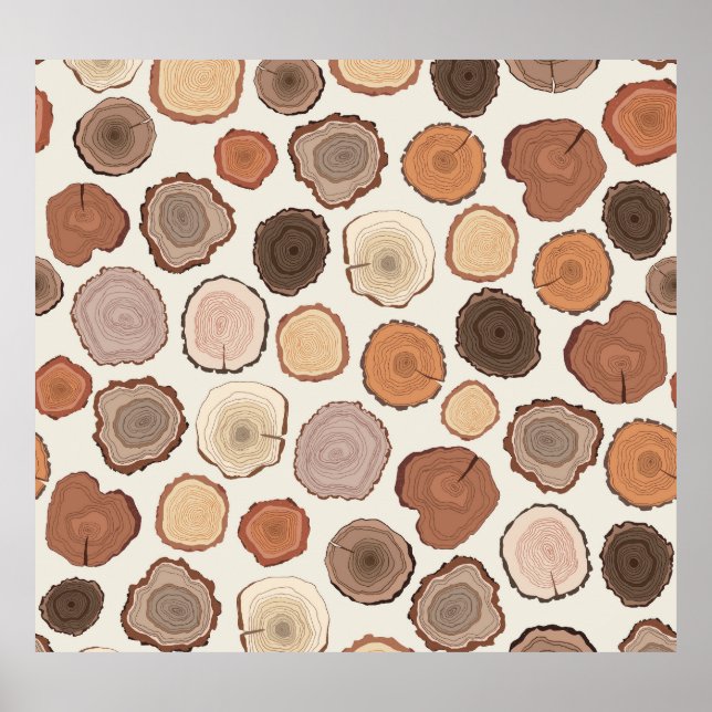 Tree Rings Forest Doodle Muster Poster (Vorne)