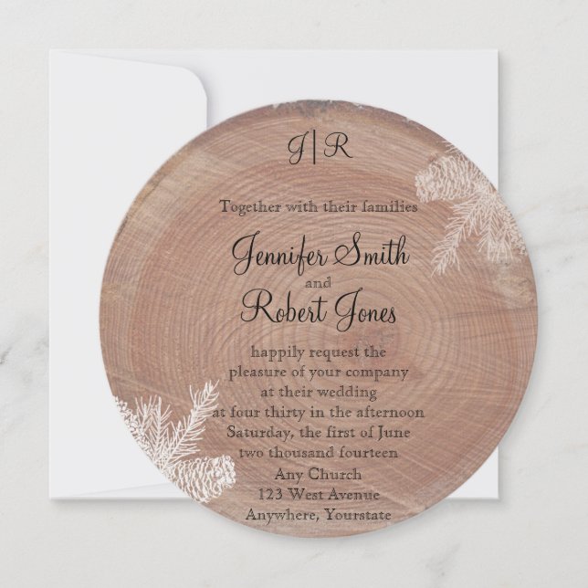 Tree Rings Rustic Country Wedding Einladung (Vorderseite)