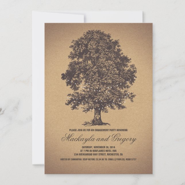 Tree Rustic Vintage Engagement Party Einladung (Vorderseite)
