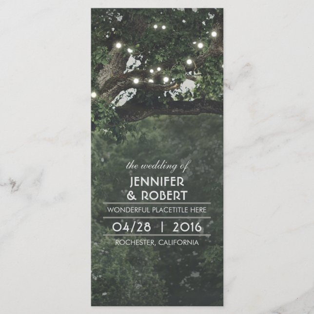 Tree-Rustic Woodland Hochzeitsprogramm für String  Programm (Vorderseite)