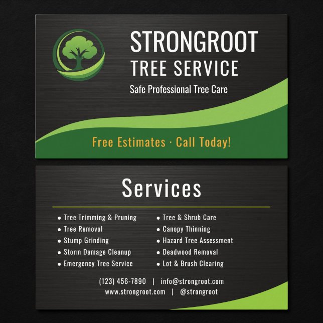 Tree Service Arborist Metallic Visitenkarte (Von Creator hochgeladen)