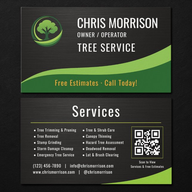Tree Service Arborist QR Code Metallic Visitenkarte (Von Creator hochgeladen)