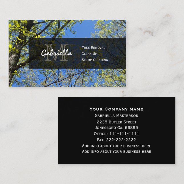 Tree Service Monogram Business Cards Visitenkarte (Vorne/Hinten)