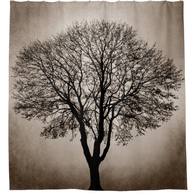 Tree Silhouette Brown Sepia Design 205 Duschvorhang (Vorderseite)