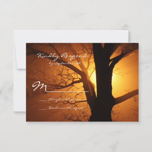 Tree Silhouette Sunset Country Wedding RSVP Cards (Vorderseite)
