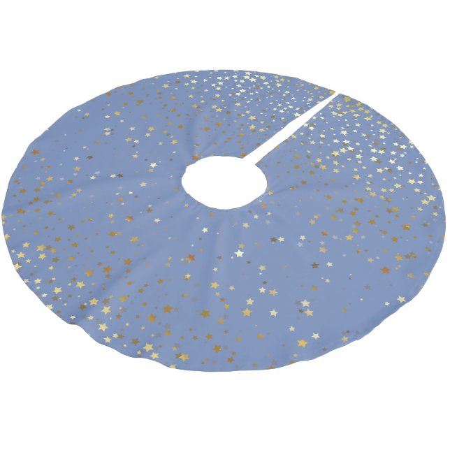 Tree Skirt-Gold Stars Blue Polyester Weihnachtsbaumdecke (Schrägansicht)