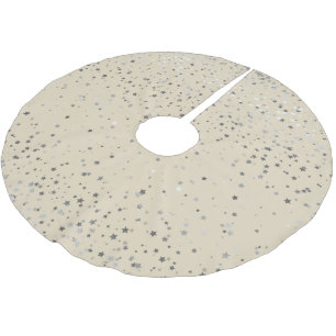 Tree Skirt-Silver-Gray Stars Beige Polyester Weihnachtsbaumdecke