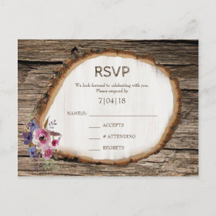 Tree Slice Stump Blume Hochzeitsszenario RSVP Post Einladungspostkarte