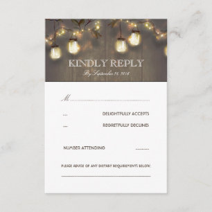 Tree String Lights Mason Jars Rustic Wedding RSVP Karte