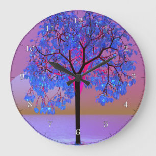 Tree Sunset Große Wanduhr
