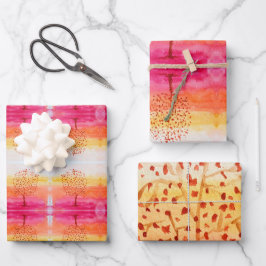 Tree Sunset Wasserfarbe Handgestrichen Geschenkpapier Set