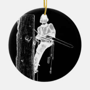 Tree Surgeon Arborist at work present Chainsaw Keramikornament