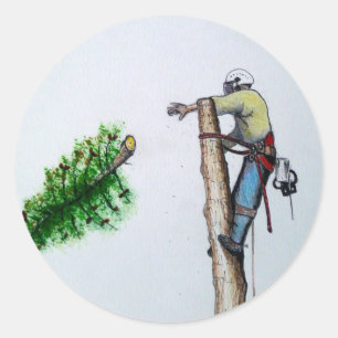 Tree Surgeon Arborist at work present Runder Aufkleber