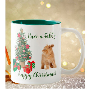 Tree Tabby Cat Happy Christmas Zweifarbige Tasse