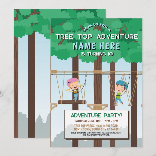 Tree Top Birthday Adventure Park Außenanlagen Einladung (Vorne/Hinten)