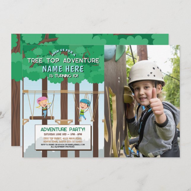 Tree Top Birthday Adventure Park Outdoor Foto Einladung (Vorne/Hinten)