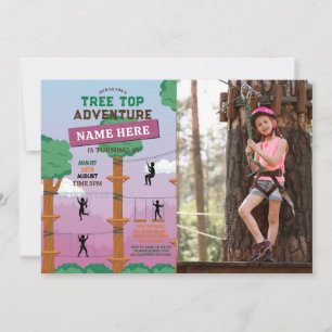 Tree Top Birthday Adventure Park Pink Girl Foto Einladung
